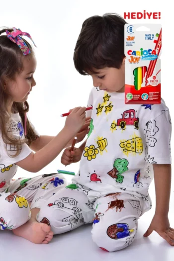 Boyanabilir Çocuk Pijama Takımı ve 12 Boya Kalemi Hediye!